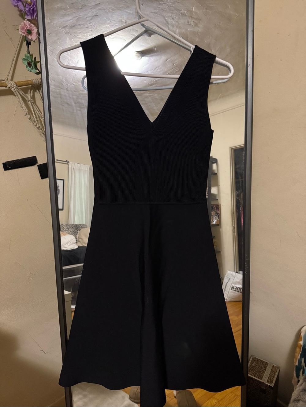 Theory Black V-Neck Fit & Flare Mini Dress